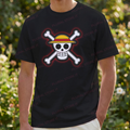 ONE PIECE T SHIRT TESCHIO CONTORNO ROSSO NERO