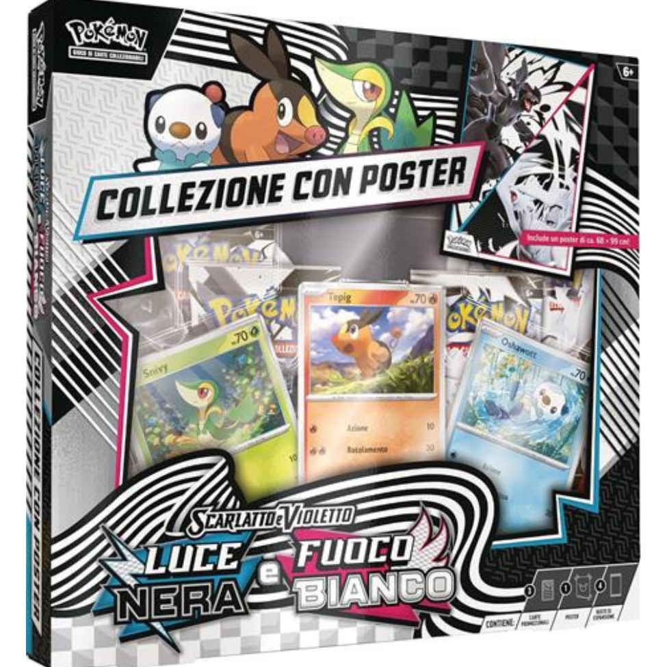 POKEMON TCG COLLEZIONE CON POSTER SCARLATTO E VIOLETTO LUCE NERA E FUOCO BIANCO