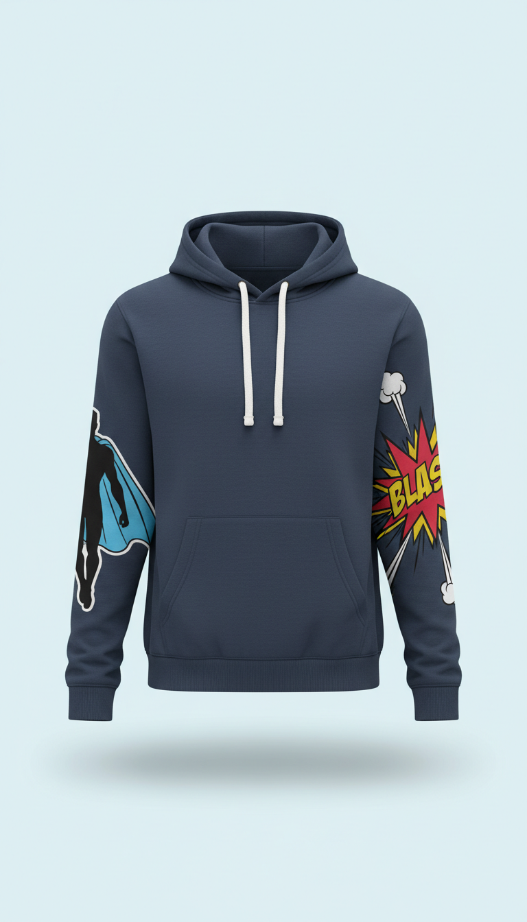 Felpa con cappuccio stampa sleeve fumetto