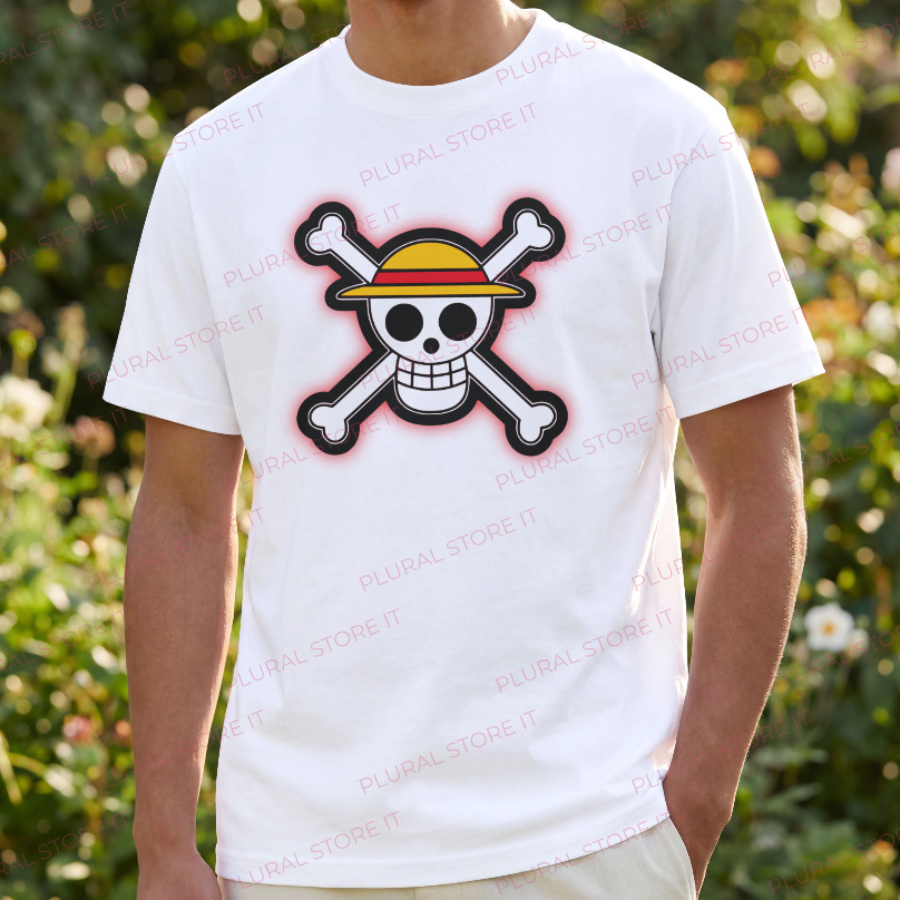 T-Shirt One Piece Teschio Contorno Rosso
